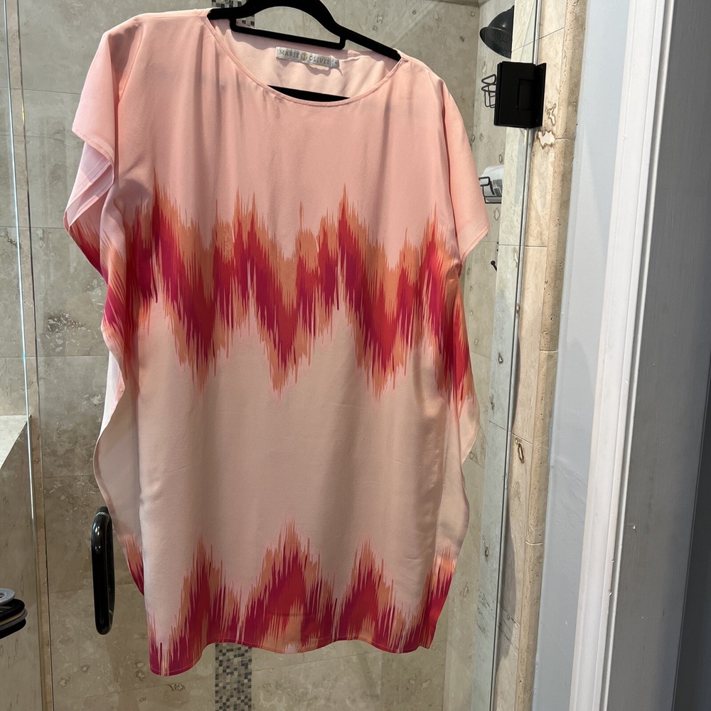 Marie Oliver Blush Pink 100% Silk Dress Medium Kimono Flutter Sleeve Shift